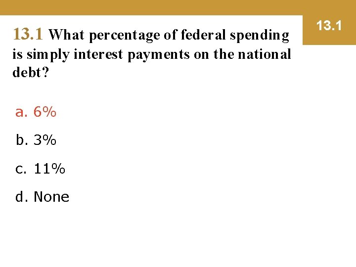 13. 1 What percentage of federal spending is simply interest payments on the national
