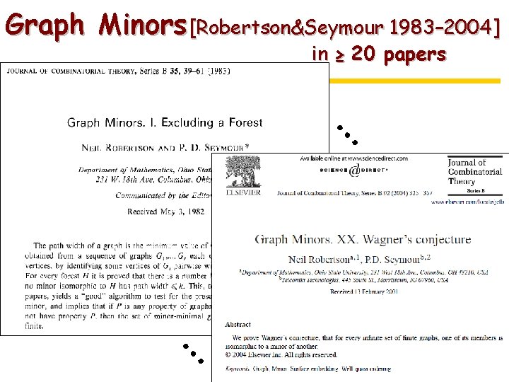 Graph Minors [Robertson&Seymour 1983– 2004] in ≥ 20 papers … … 