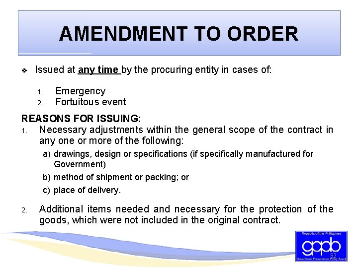 AMENDMENT TO ORDER v Issued at any time by the procuring entity in cases