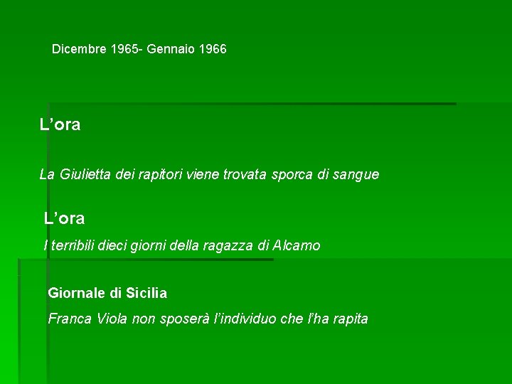 Dicembre 1965 - Gennaio 1966 L’ora La Giulietta dei rapitori viene trovata sporca di