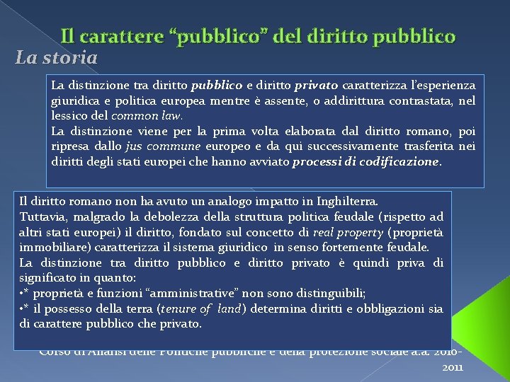 Il carattere “pubblico” del diritto pubblico La storia La distinzione tra diritto pubblico e