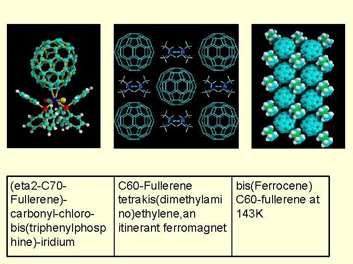 (eta 2 -C 70 Fullerene)carbonyl-chlorobis(triphenylphosp hine)-iridium C 60 -Fullerene bis(Ferrocene) tetrakis(dimethylami C 60 -fullerene