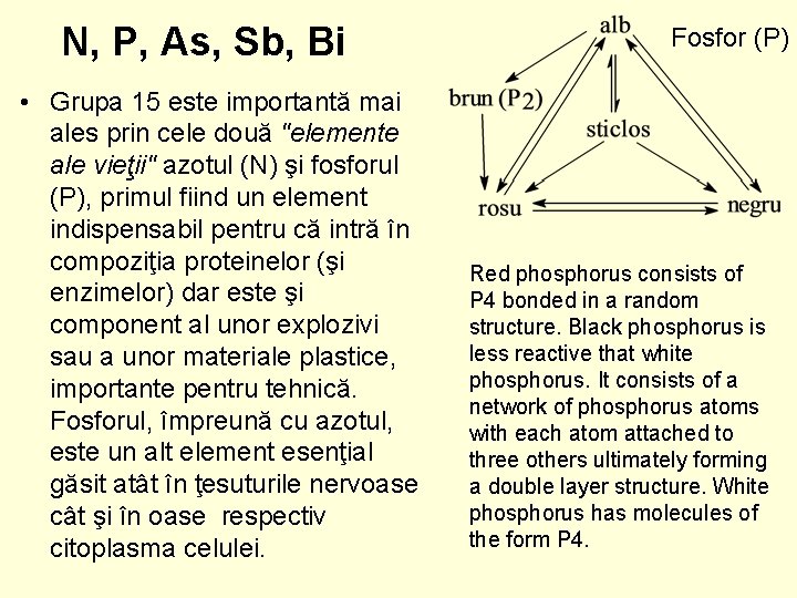 N, P, As, Sb, Bi • Grupa 15 este importantă mai ales prin cele
