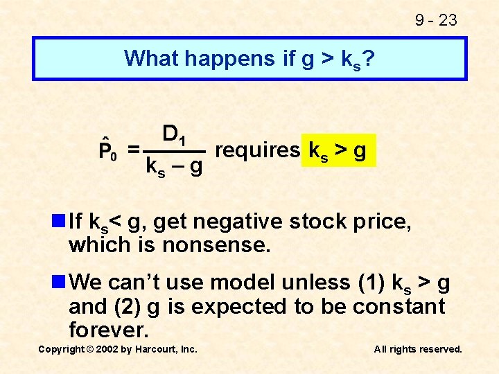 9 - 23 What happens if g > ks? D 1 = requires ks