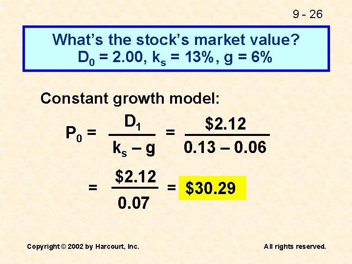 9 - 26 What’s the stock’s market value? D 0 = 2. 00, ks