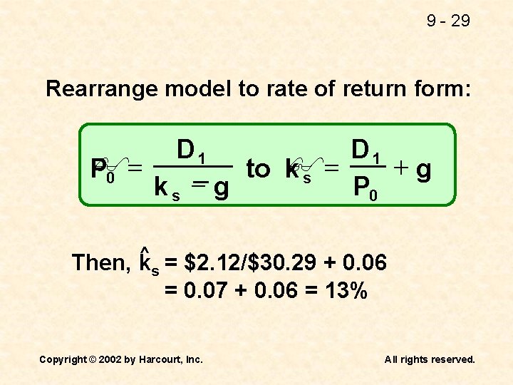 9 - 29 Rearrange model to rate of return form: D D 1 1
