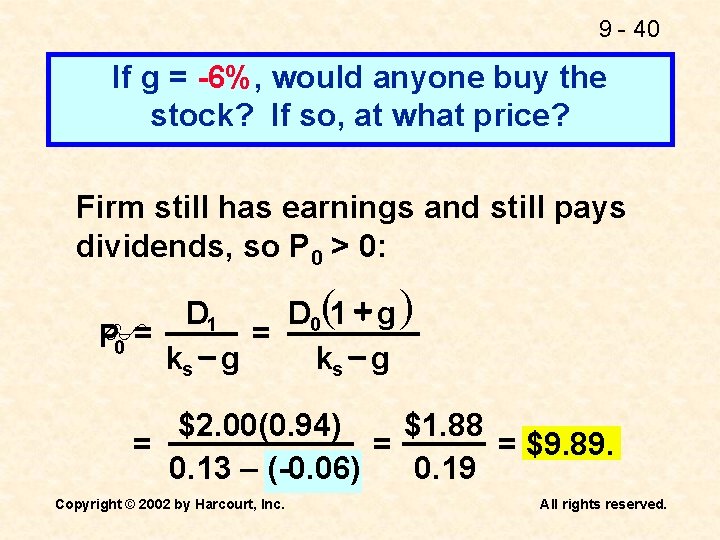 9 - 40 If g = -6%, would anyone buy the stock? If so,