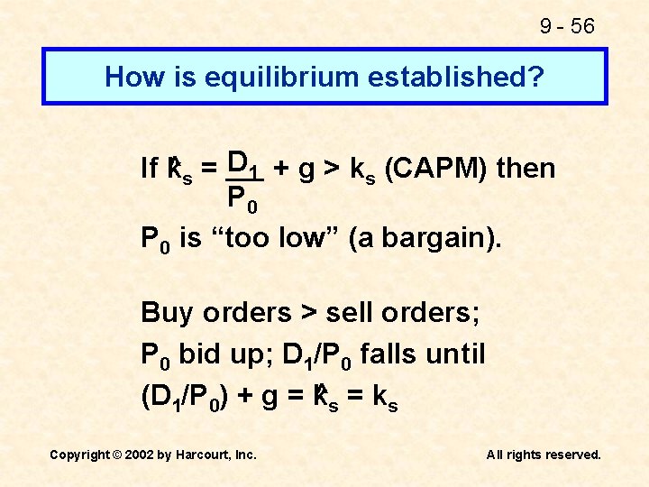 9 - 56 How is equilibrium established? If k^s = D 1 + g