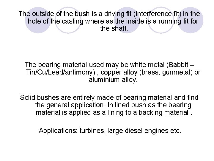 The outside of the bush is a driving fit (interference fit) in the hole