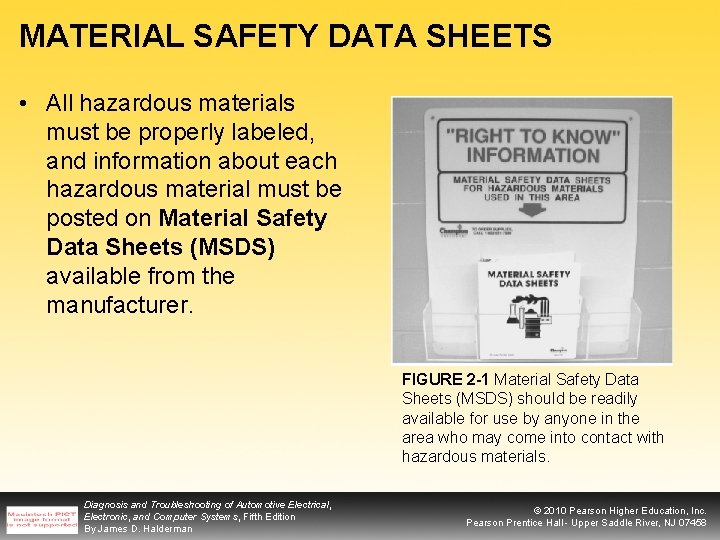 MATERIAL SAFETY DATA SHEETS • All hazardous materials must be properly labeled, and information