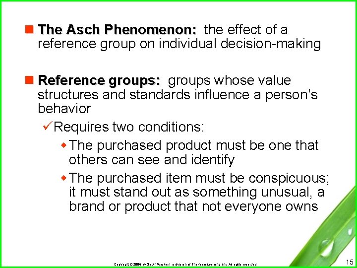 n The Asch Phenomenon: the effect of a reference group on individual decision-making n