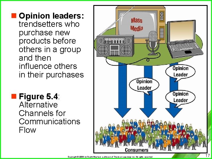 n Opinion leaders: trendsetters who purchase new products before others in a group and
