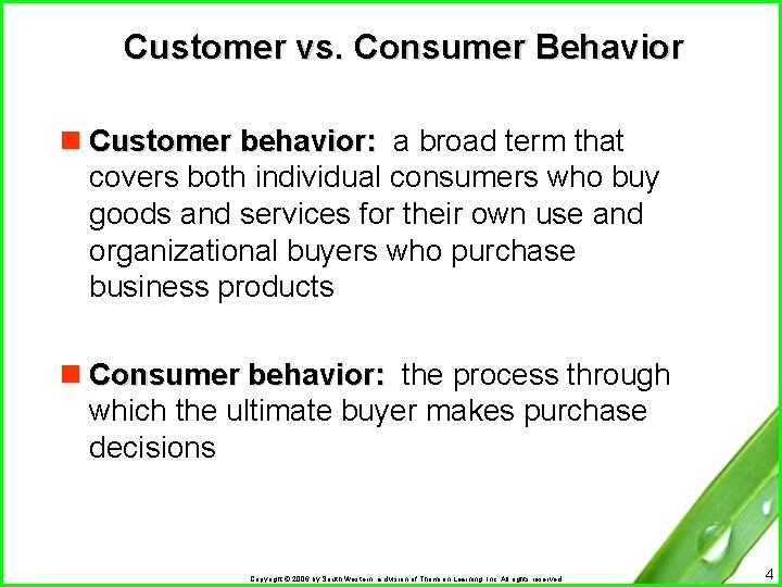 Customer vs. Consumer Behavior n Customer behavior: a broad term that covers both individual