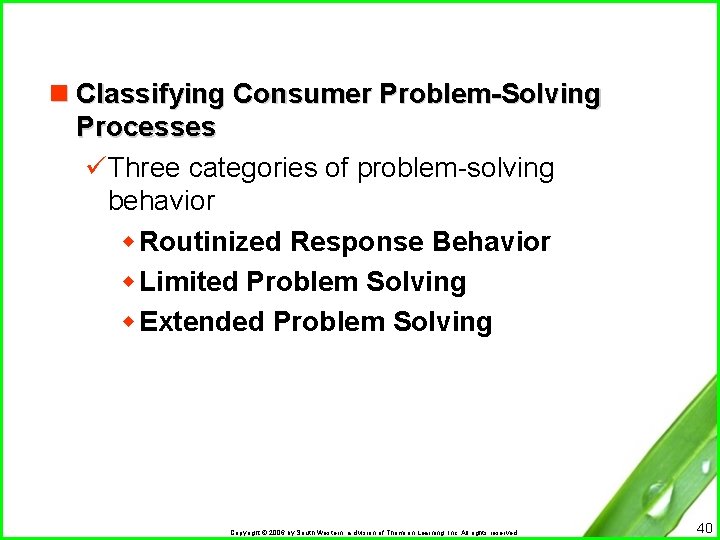 n Classifying Consumer Problem-Solving Processes üThree categories of problem-solving behavior w Routinized Response Behavior