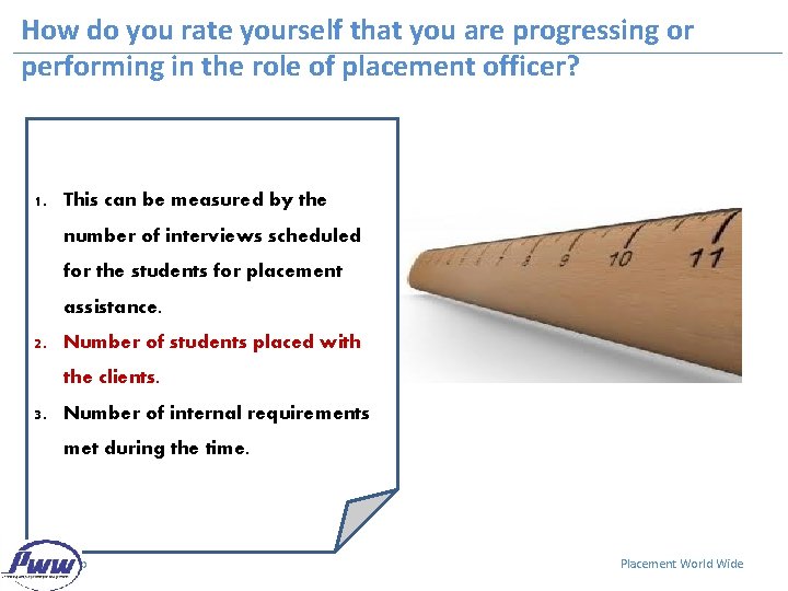 How do you rate yourself that you are progressing or performing in the role