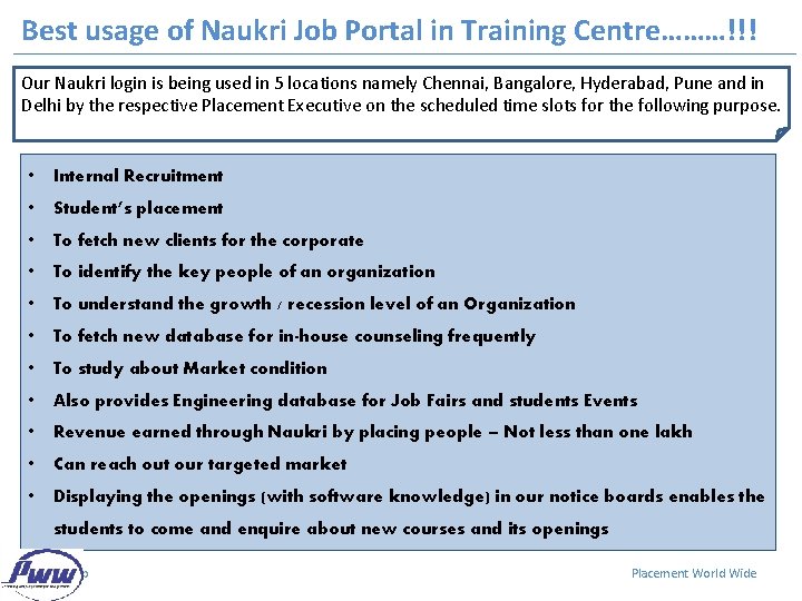 Best usage of Naukri Job Portal in Training Centre………!!! Our Naukri login is being
