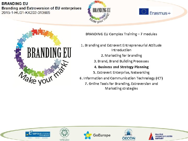 BRANDING EU Complex Training – 7 modules 1. Branding and Extrovert Entrepreneurial Attitude Introduction