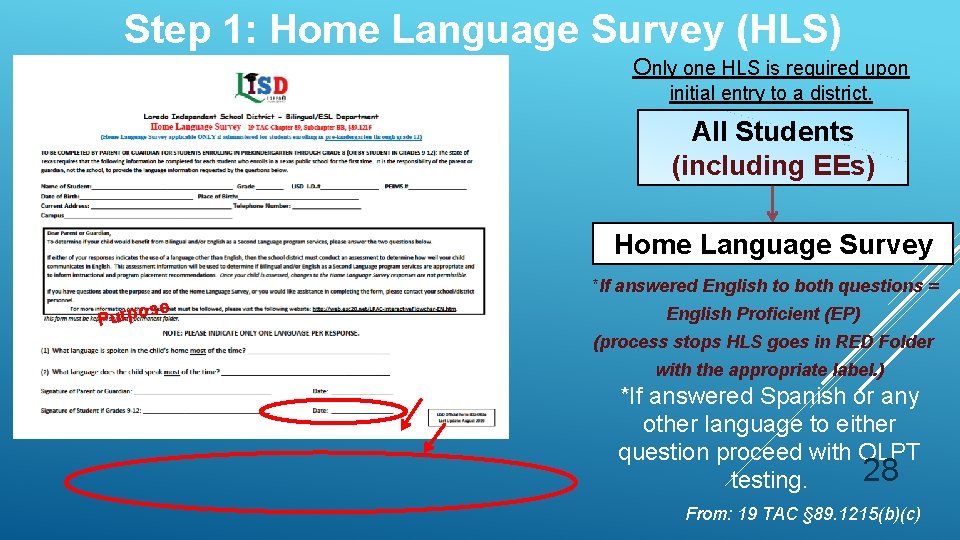 Step 1: Home Language Survey (HLS) Only one HLS is required upon initial entry