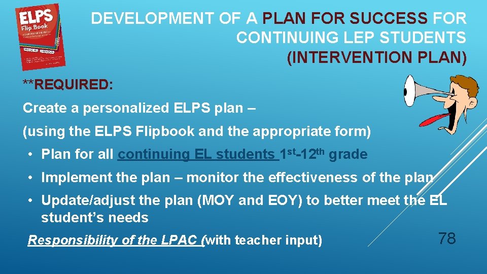 DEVELOPMENT OF A PLAN FOR SUCCESS FOR CONTINUING LEP STUDENTS (INTERVENTION PLAN) **REQUIRED: Create