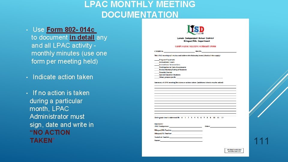 LPAC MONTHLY MEETING DOCUMENTATION • Use Form 802 - 014 c to document in