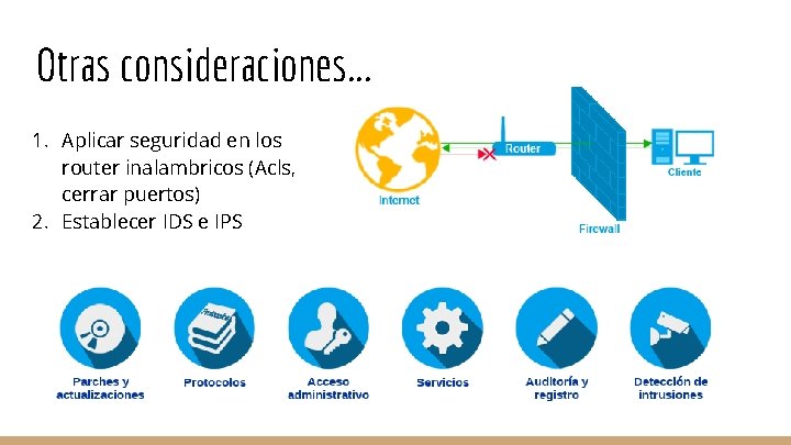 Otras consideraciones. . . 1. Aplicar seguridad en los router inalambricos (Acls, cerrar puertos)