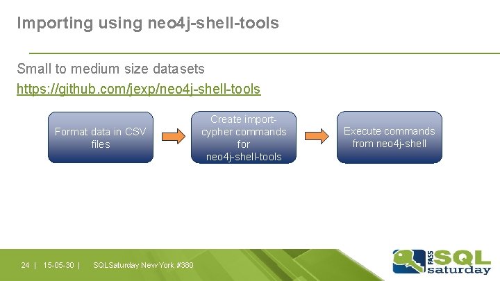 Importing using neo 4 j-shell-tools Small to medium size datasets https: //github. com/jexp/neo 4 Importing using neo 4 j-shell-tools Small to medium size datasets https: //github. com/jexp/neo 4