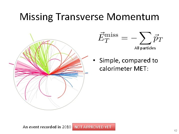 Missing Transverse Momentum All particles • Simple, compared to calorimeter MET: An event recorded