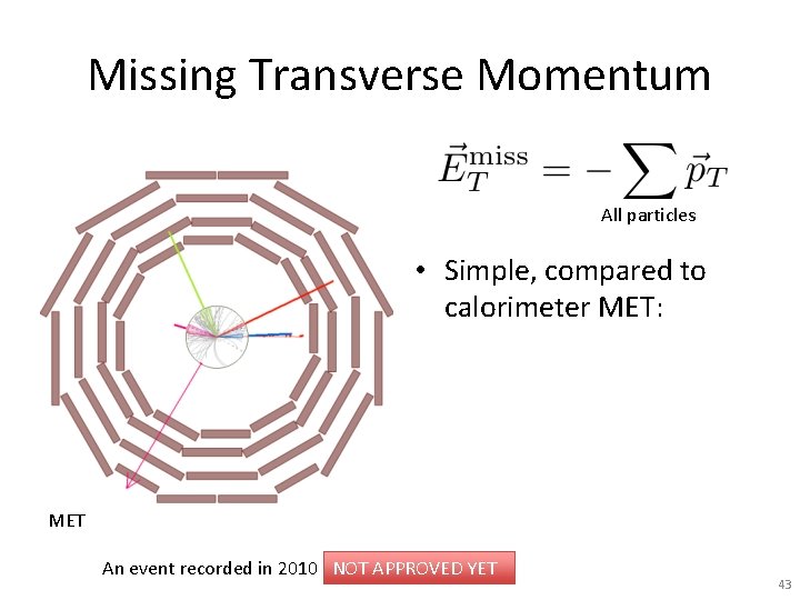 Missing Transverse Momentum All particles • Simple, compared to calorimeter MET: MET An event