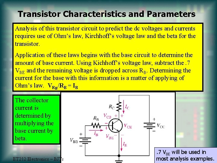 Transistor Characteristics and Parameters Analysis of this transistor circuit to predict the dc voltages