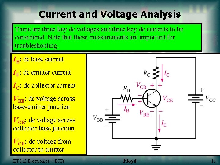 Current and Voltage Analysis There are three key dc voltages and three key dc