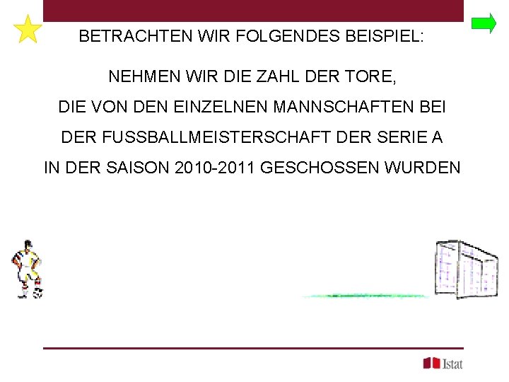BETRACHTEN WIR FOLGENDES BEISPIEL: NEHMEN WIR DIE ZAHL DER TORE, DIE VON DEN EINZELNEN