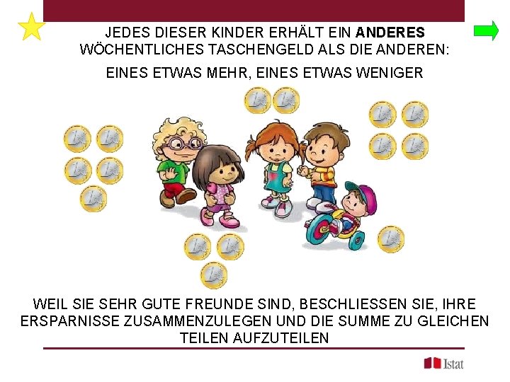 JEDES DIESER KINDER ERHÄLT EIN ANDERES WÖCHENTLICHES TASCHENGELD ALS DIE ANDEREN: EINES ETWAS MEHR,