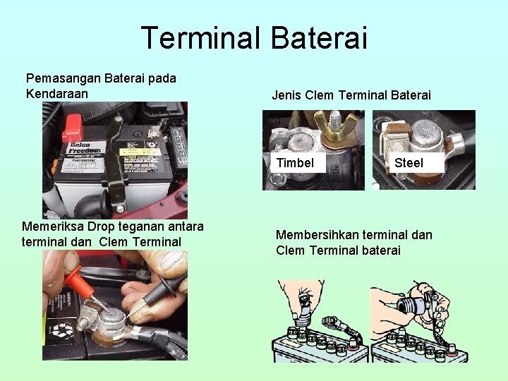 Terminal Baterai Pemasangan Baterai pada Kendaraan Jenis Clem Terminal Baterai Timbel Memeriksa Drop teganan