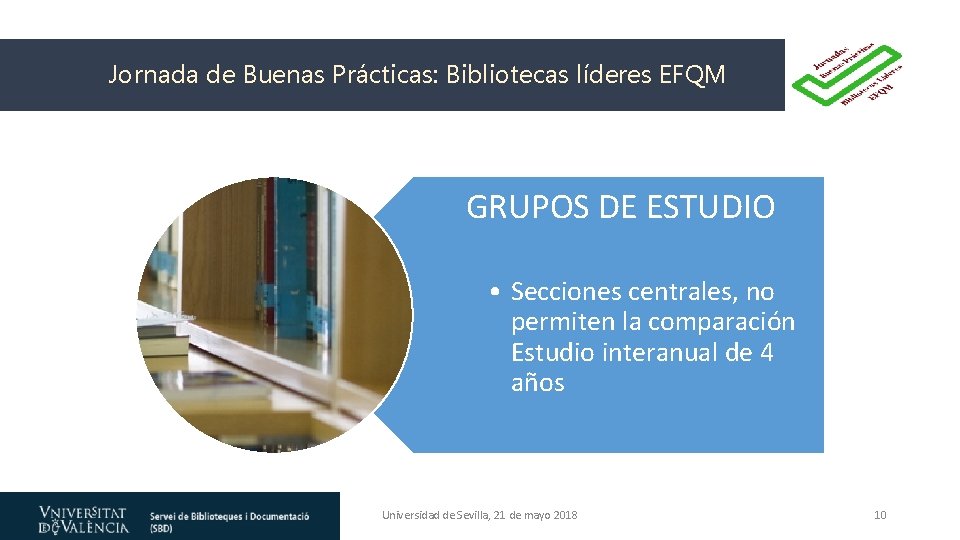 Jornada de Buenas Prácticas: Bibliotecas líderes EFQM GRUPOS DE ESTUDIO • Secciones centrales, no