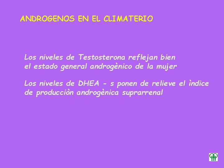 ANDROGENOS EN EL CLIMATERIO Los niveles de Testosterona reflejan bien el estado general androgènico