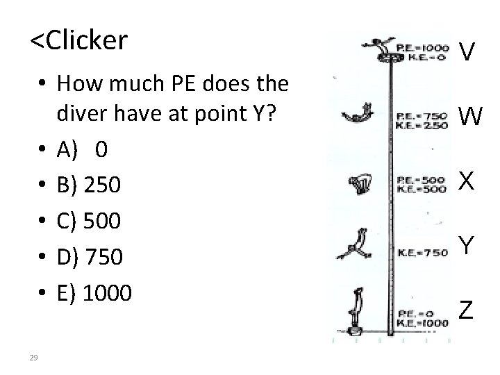 <Clicker • How much PE does the diver have at point Y? • A)