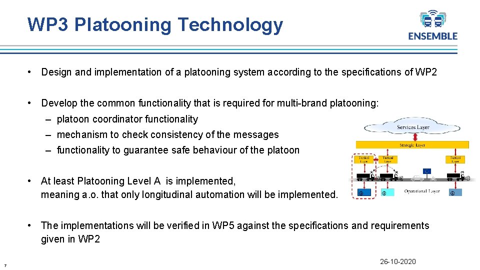 WP 3 Platooning Technology • Design and implementation of a platooning system according to