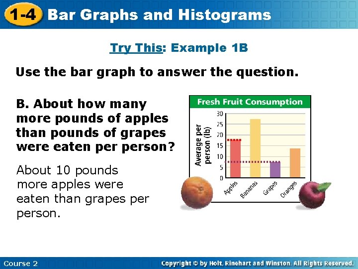 1 -4 Bar Graphs and Histograms Try This: Example 1 B Use the bar