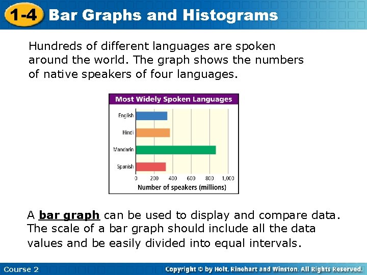 1 -4 Bar Graphs and Histograms Hundreds of different languages are spoken around the