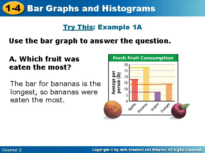 1 -4 Bar Graphs and Histograms Try This: Example 1 A Use the bar