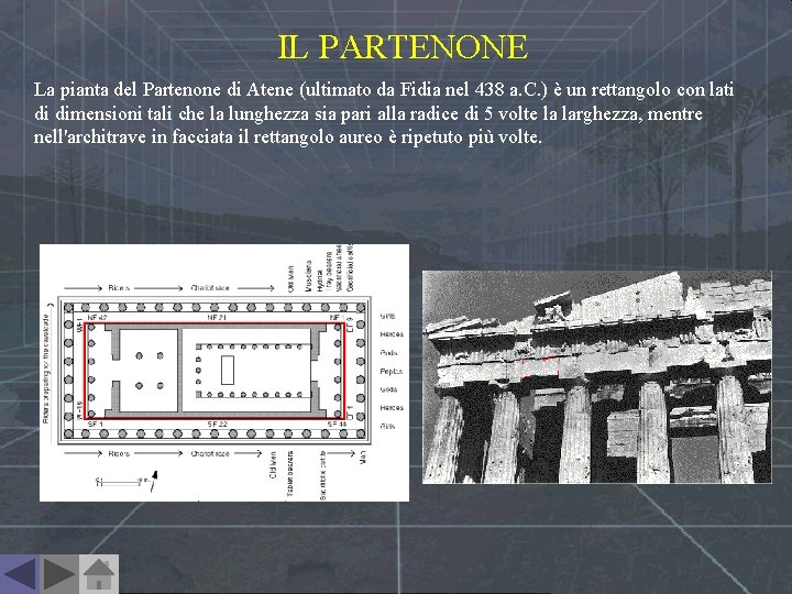 IL PARTENONE La pianta del Partenone di Atene (ultimato da Fidia nel 438 a.