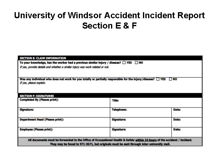 University of Windsor Accident Incident Report Section E & F 