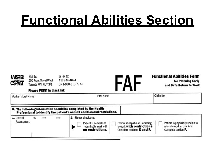 Functional Abilities Section 