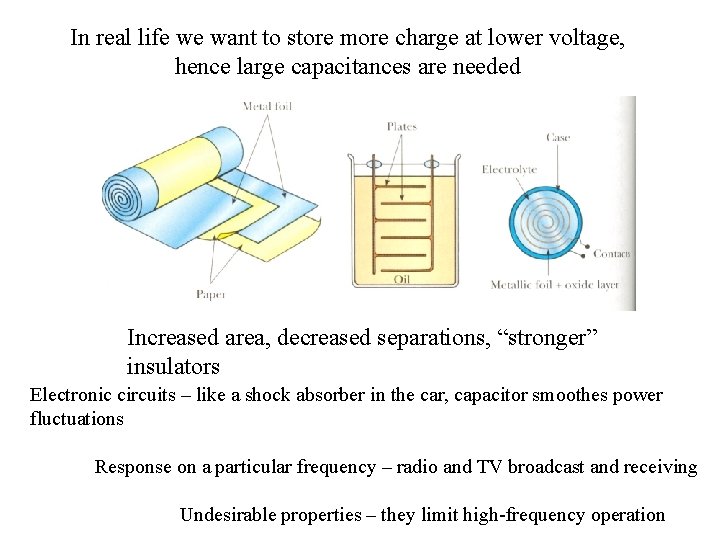 In real life we want to store more charge at lower voltage, hence large