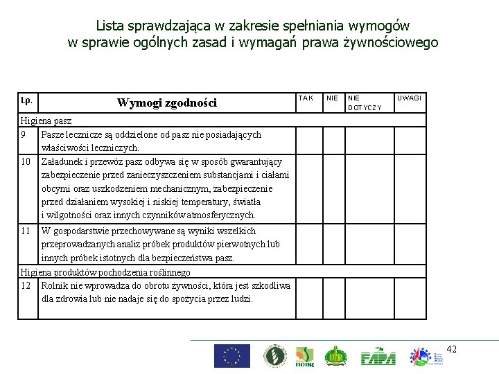 Lista sprawdzająca w zakresie spełniania wymogów w sprawie ogólnych zasad i wymagań prawa żywnościowego