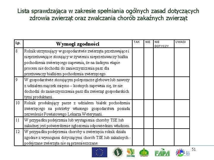 Lista sprawdzająca w zakresie spełniania ogólnych zasad dotyczących zdrowia zwierząt oraz zwalczania chorób zakaźnych