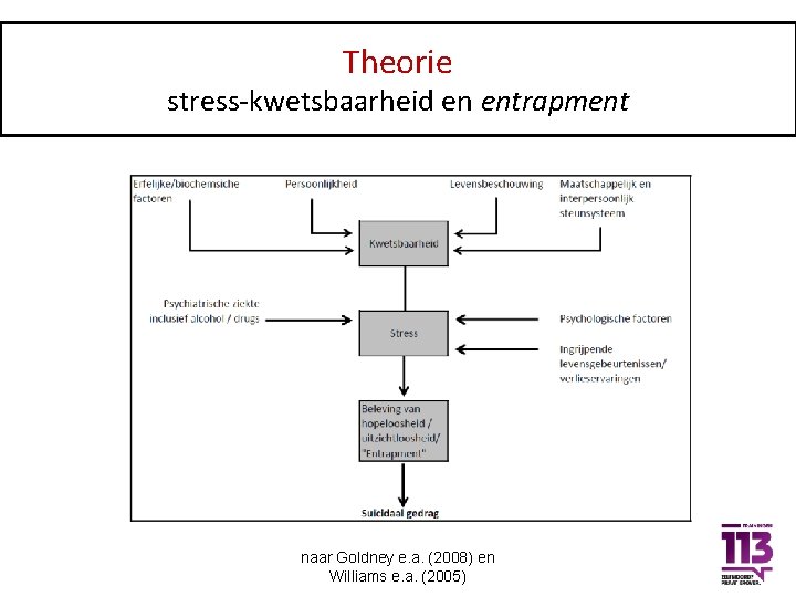 Theorie stress-kwetsbaarheid en entrapment naar Goldney e. a. (2008) en Williams e. a. (2005)
