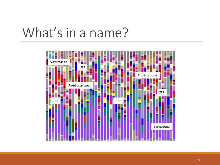 What’s in a name? Akkermansia ? ? ? Ruminococcus Parabacteroides ? ? ? Bacteroides