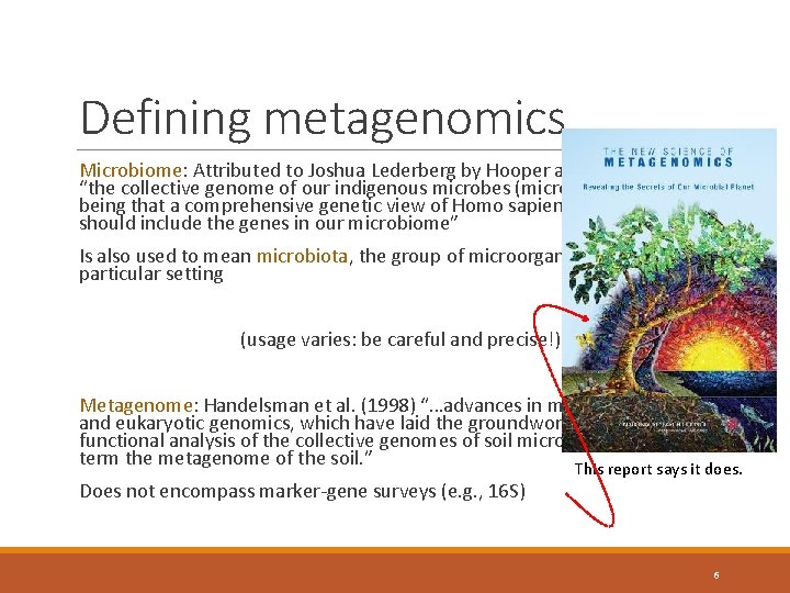 Defining metagenomics Microbiome: Attributed to Joshua Lederberg by Hooper and Gordon (2001): “the collective