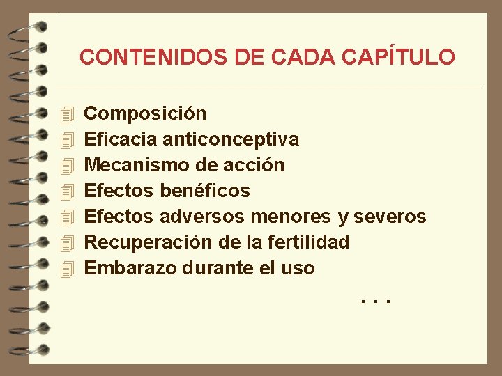 CONTENIDOS DE CADA CAPÍTULO 4 Composición 4 Eficacia anticonceptiva 4 Mecanismo de acción 4